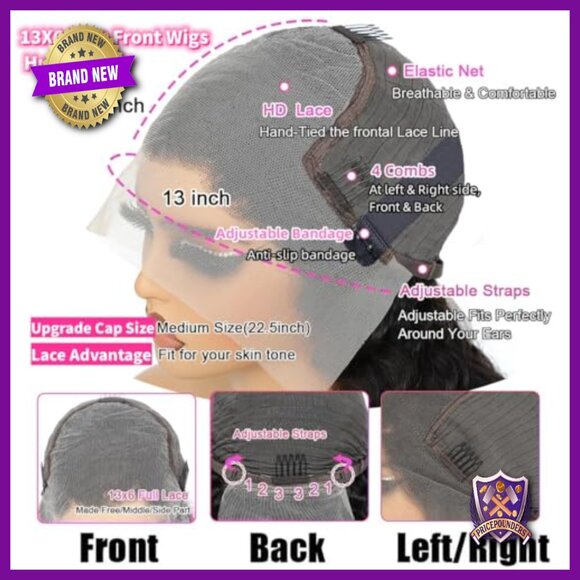 13x6 Deep Wave Lace Front Wig Human Hair 200% Density 26 Inch Curly
